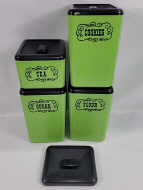 Beacon Vintage Set 4 Avacado Green Canister Storage Containers & Lids